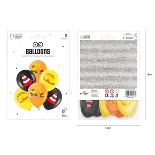 Balony urodziny dekoracja koparka kask mix 6x